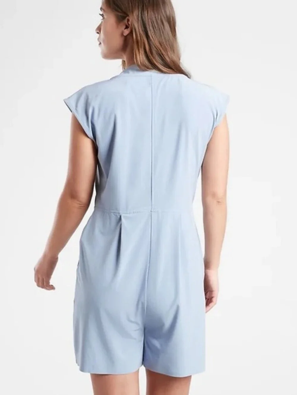 Athleta Marlow Blue Star Featherweight Stretch Drawstring Shorts Romper SZ XS